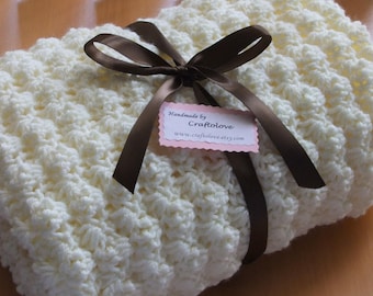 Crochet baby blanket - Baby blanket - Unisex baby blanket - Creamy Puffy Crib size Baby Boy Blanket - Baby Girl Blanket - Baby Blankets