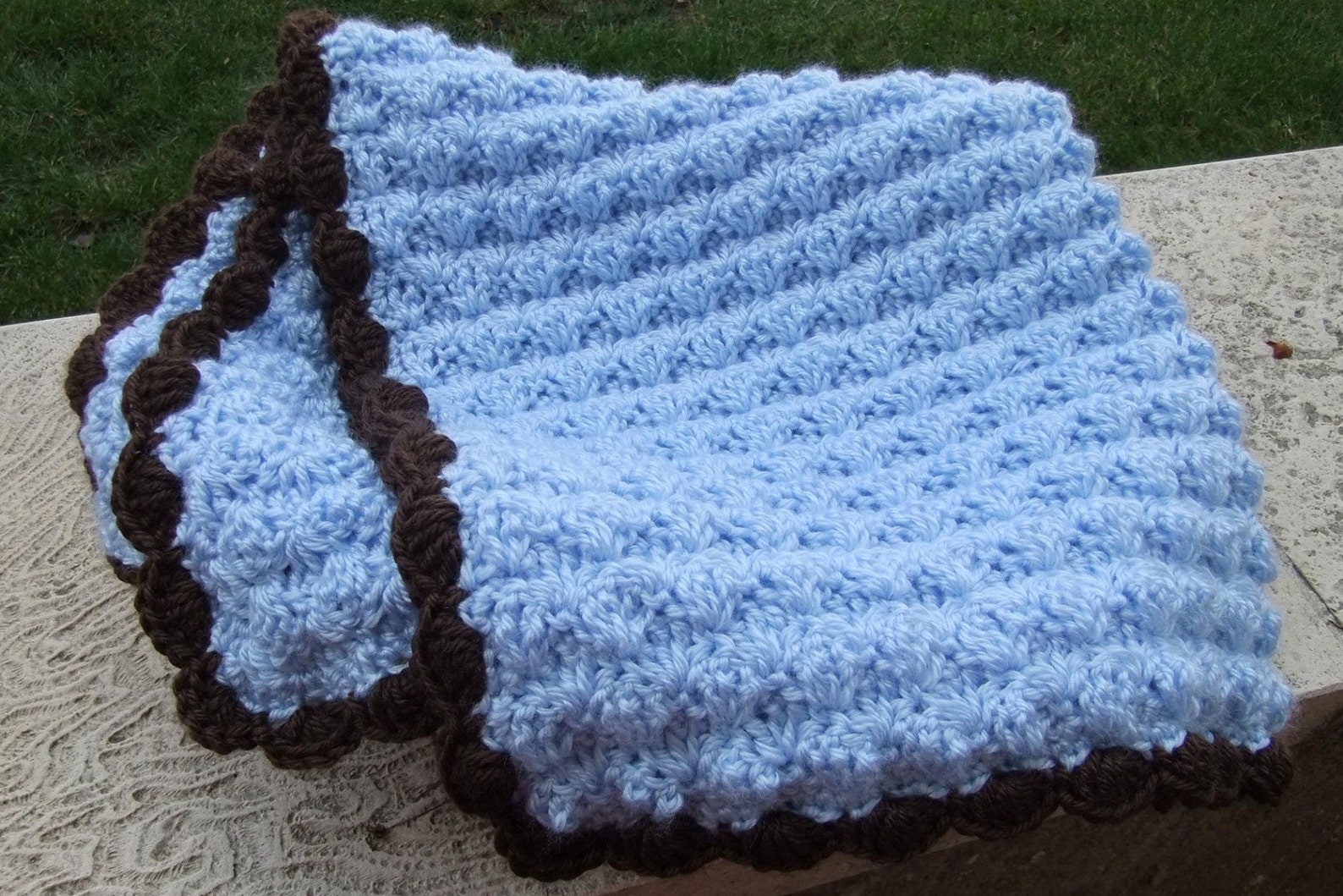 Baby Boy Blanket Crochet Baby Blanket Baby Blue/chocolate Puffy Stroller/travel/car Seat Baby