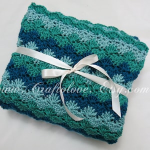 Crochet baby blanket- Baby Boy Blanket- Baby girl blanket- baby blanket Crib size Sea Mermaid Shell Waves -Unisex baby shower gift