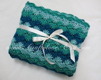 Crochet baby blanket- Baby Boy Blanket- Baby girl blanket- baby blanket Crib size Sea Mermaid Shell Waves -Unisex baby shower gift