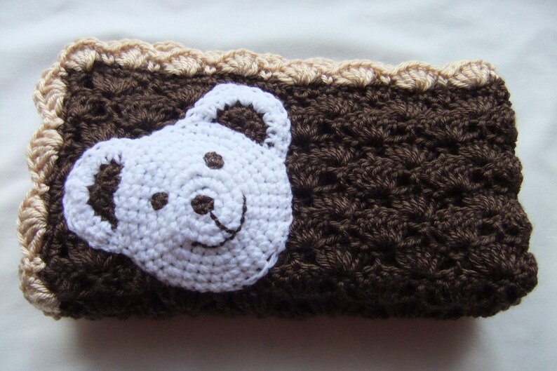 Baby Boy Blanket Unisex baby blanket Baby Girl Blanket Dark BrownTan Polar Bear StrollerTravelCar seat blanket Crochet baby blanket