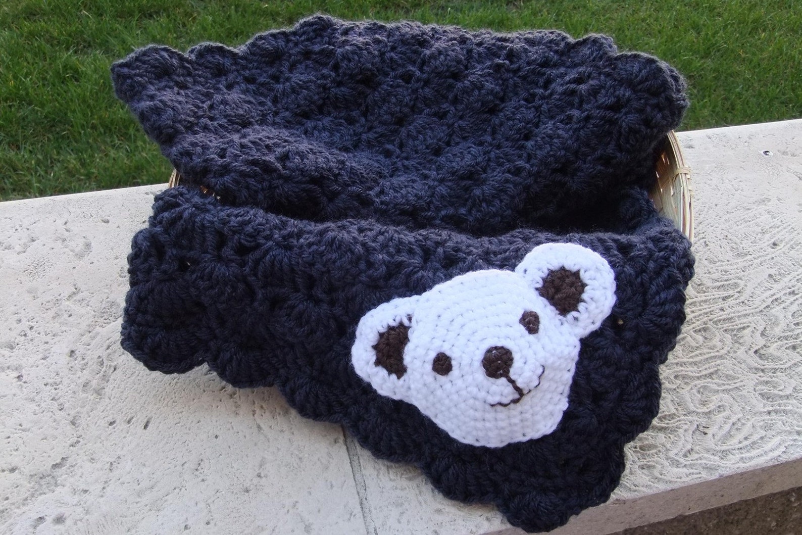 Baby Boy Blanket Crochet Baby Blanket Navy Blue Polar Bear Stroller