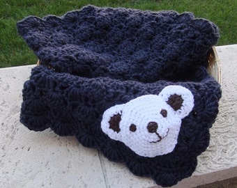 Baby Boy Blanket - Crochet baby blanket Navy Blue Polar Bear Stroller/Travel/Car seat boy blanket- Baby boy shower gift- Baby blanket