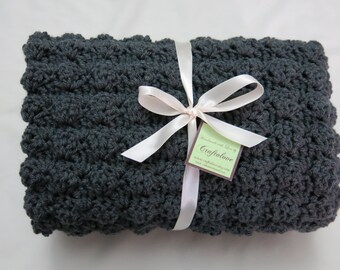 Crochet baby blanket - Baby Boy Blanket- Baby Girl Blanket - Unisex baby blankets- Charcoal Grey Puffy Stroller/Travel/Car seat blanket