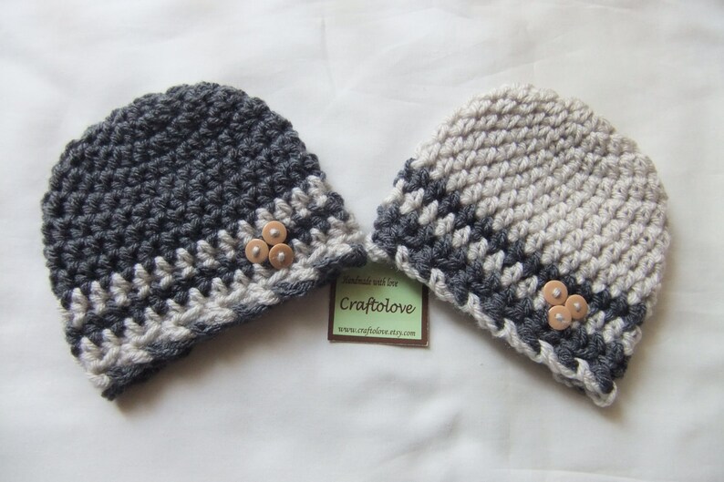 Charcoal Gray/oatmeal Baby Boy Hat Set of 2 Twin Baby Boy Etsy