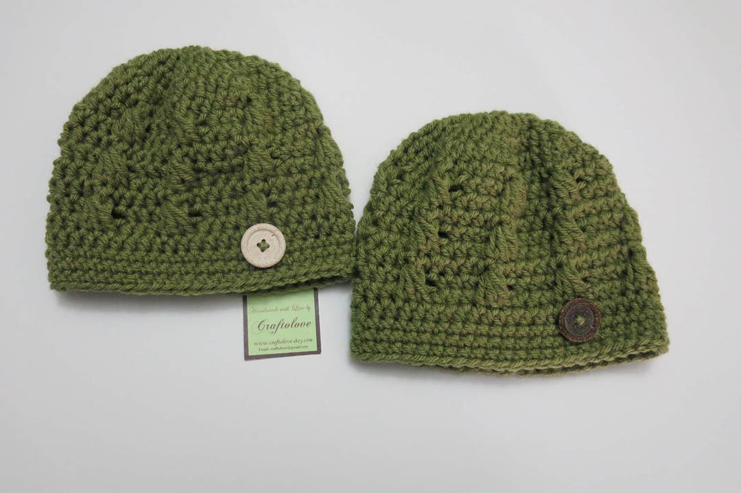 Crochet Baby Hat Baby Boy Hat Dusty Green Baby Boy Hatset of 2 Twin