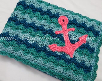 Crochet baby blanket- Baby Boy Blanket- Baby girl blanket-baby blanket Crib size Sea Mermaid Shell Waves-Anchor applique-Unisex baby blanket