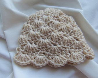 Crochet baby hat - Natural Beige Shell Baby Girl Hat - Baby girl beanie - CHOOSE YOUR SIZE - Photography props