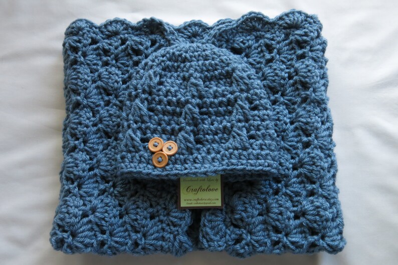 Crochet Baby Blanket Baby Boy Shower Gift Set Baby Boy Etsy