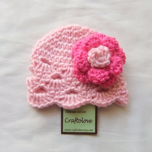 Sweet Pink/Hot Pink Rose Baby Girl Hat Baby Girl Beanie CHOOSE YOUR SIZE Photography props image 1