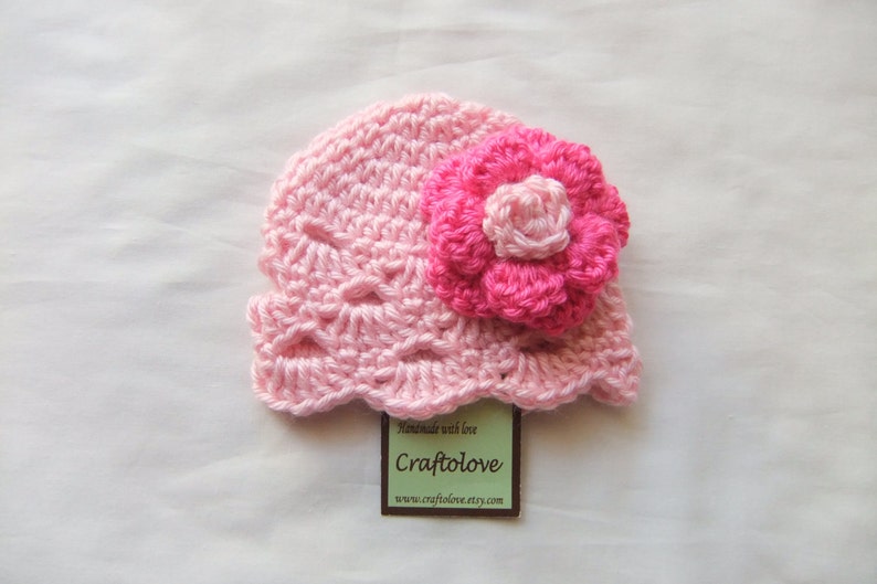 Sweet Pink/Hot Pink Rose Baby Girl Hat Baby Girl Beanie CHOOSE YOUR SIZE Photography props image 1