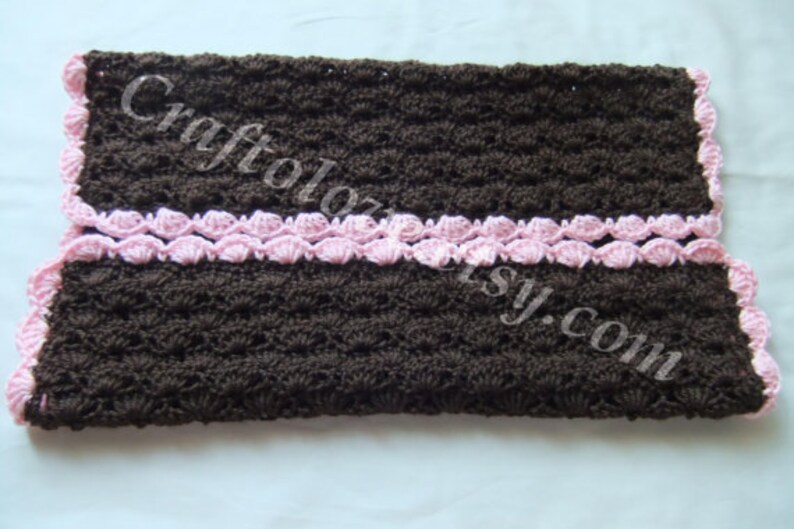 Baby girl shower gift Crochet baby blanket BrownPink Shells StrollerTravelCar seat size Baby Girl Blanket Crochet baby girl blanket