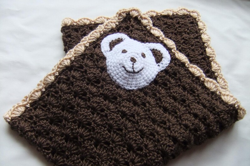 Baby Boy Blanket Unisex baby blanket Baby Girl Blanket Dark BrownTan Polar Bear StrollerTravelCar seat blanket Crochet baby blanket