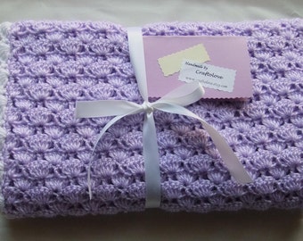 Crochet baby blanket - Baby Girl Blanket -Crochet Baby Girl blanket - Baby girl shower gift - Lovely Lilac Crib size Shells blanket