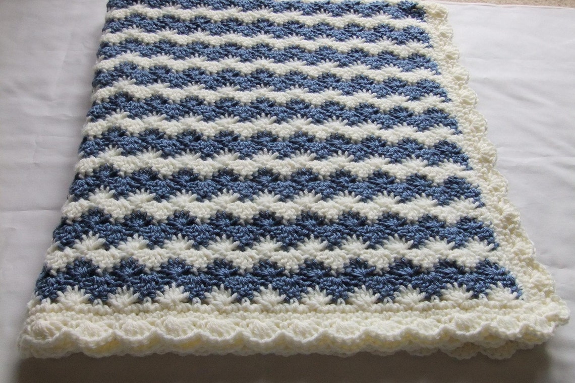 Baby Boy Blanket Crochet Baby Blanket Crochet Boy Blanket Crib Size Country Blue Shell Waves