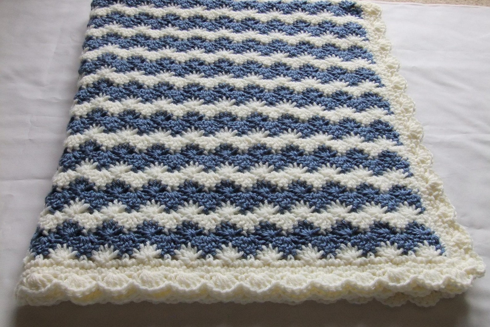 Baby Boy Blanket Crochet Baby Blanket Crochet Boy Blanket Crib Size Country Blue Shell Waves