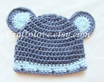 Baby Boy hat - Crochet baby hat - Denim Blue Teddy Bear Baby Boy Beanie - CHOOSE YOUR SIZE - Photography props