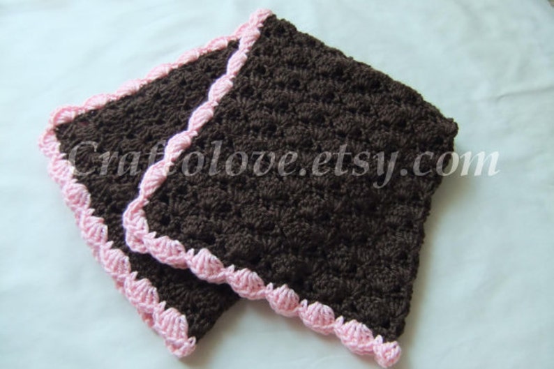 Baby girl shower gift Crochet baby blanket BrownPink Shells StrollerTravelCar seat size Baby Girl Blanket Crochet baby girl blanket