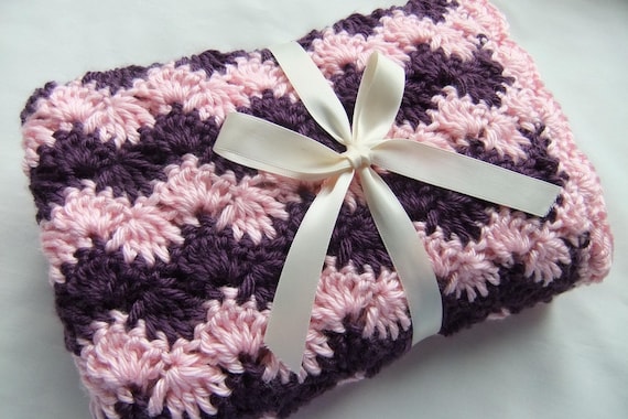 Baby Girl Blanket Crochet baby blanket WhitePink Shell Waves StrollerTravelCar seat blanket-Baby girl shower gift Baby blanket