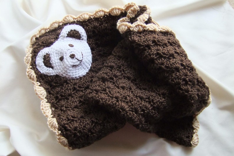 Baby Boy Blanket Unisex baby blanket Baby Girl Blanket Dark BrownTan Polar Bear StrollerTravelCar seat blanket Crochet baby blanket