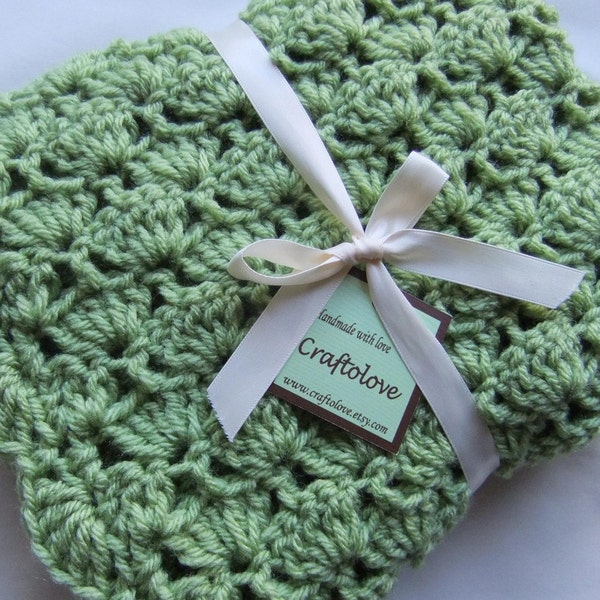 Baby Boy Blanket or Baby Girl Blanket - Crochet baby blanket - Matcha Green Tea Shells Stroller/Travel/Car seat size - Unisex Baby blanket