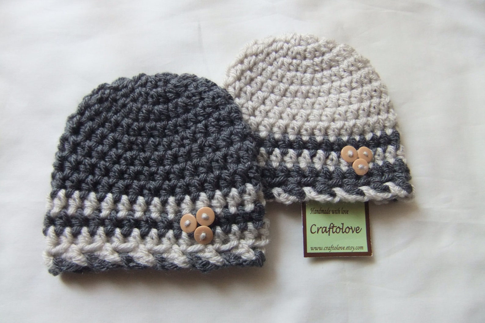 Charcoal Gray/oatmeal Baby Boy Hat Set of 2 Twin Baby Boy Etsy
