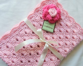 Couverture pour bébé fille - Couverture pour bébé au crochet Sweet Pink Arch Shells Poussette / Voyage / Couverture de siège d’auto avec Rose rose chaud - Accessoires de photographie