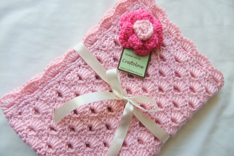 Baby Girl Blanket Crochet Baby Blanket Sweet Pink Arch Shells Stroller