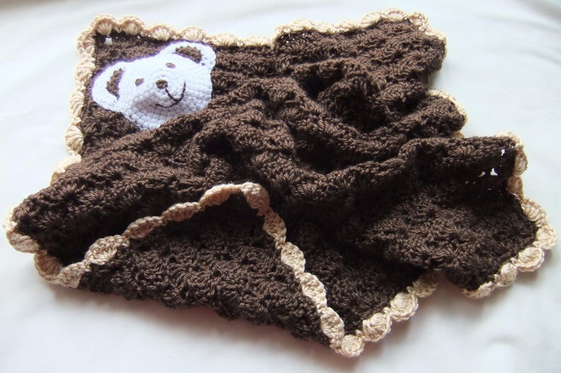 Baby Boy Blanket Unisex baby blanket Baby Girl Blanket Dark BrownTan Polar Bear StrollerTravelCar seat blanket Crochet baby blanket
