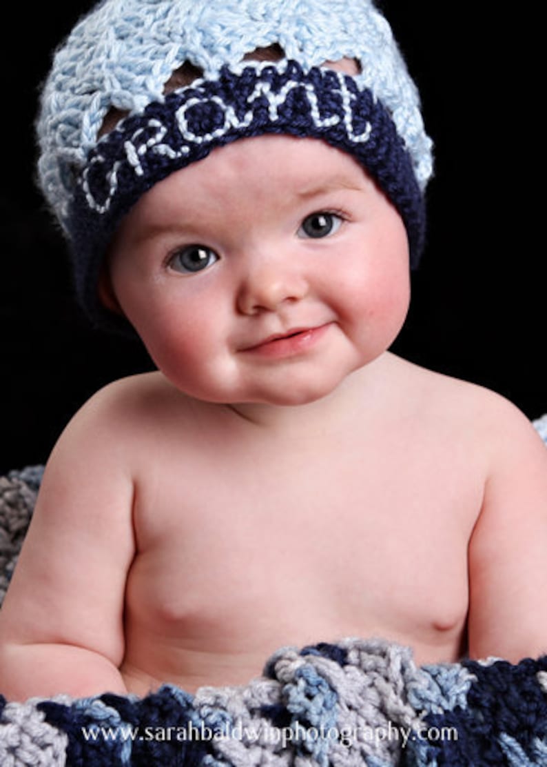 Tri-Blue Personalized Baby Boy Hat Personalized Baby Hats Baby Boy Beanie CHOOSE YOUR SIZE Newborn Photography props image 2