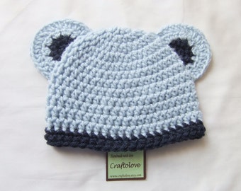 Baby boy hat - Crochet baby hat - Silver Blue/Navy Blue Teddy Bear Baby Beanie - CHOOSE YOUR SIZE - Photography props