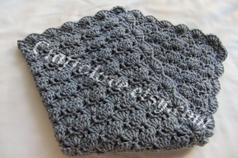 Baby Shower Gift Set - Crochet baby blanket - Baby Boy and Baby Girl Blanket Silver Grey Stroller/Travel size and Teddy Bear Hat image 2
