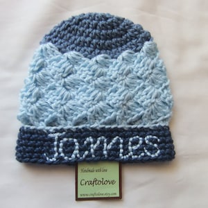 Tri-Blue Personalized Baby Boy Hat Personalized Baby Hats Baby Boy Beanie CHOOSE YOUR SIZE Newborn Photography props image 1