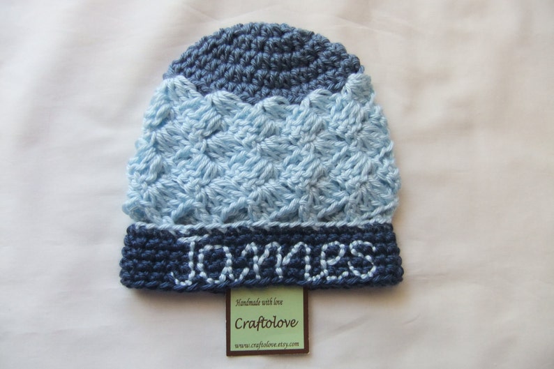 Tri-Blue Personalized Baby Boy Hat Personalized Baby Hats Baby Boy Beanie CHOOSE YOUR SIZE Newborn Photography props image 1
