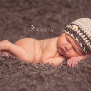 Natural Oatmeal/Charcoal Gray Button Baby Boy Beanie Baby Boy Hat CHOOSE YOUR SIZE Newborn Photography props image 1