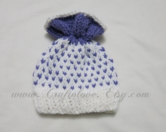 Knit baby hat - Baby Girl Hats - Knit baby girl hat Lavender/White- Baby Girl Beanie - CHOOSE YOUR SIZE - Photography props