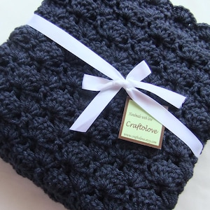 Baby Boy Blanket - Crochet baby blanket- Baby blanket- Crib size Navy Blue Shells baby boy blanket - Blue baby blanket-Baby boy shower gift