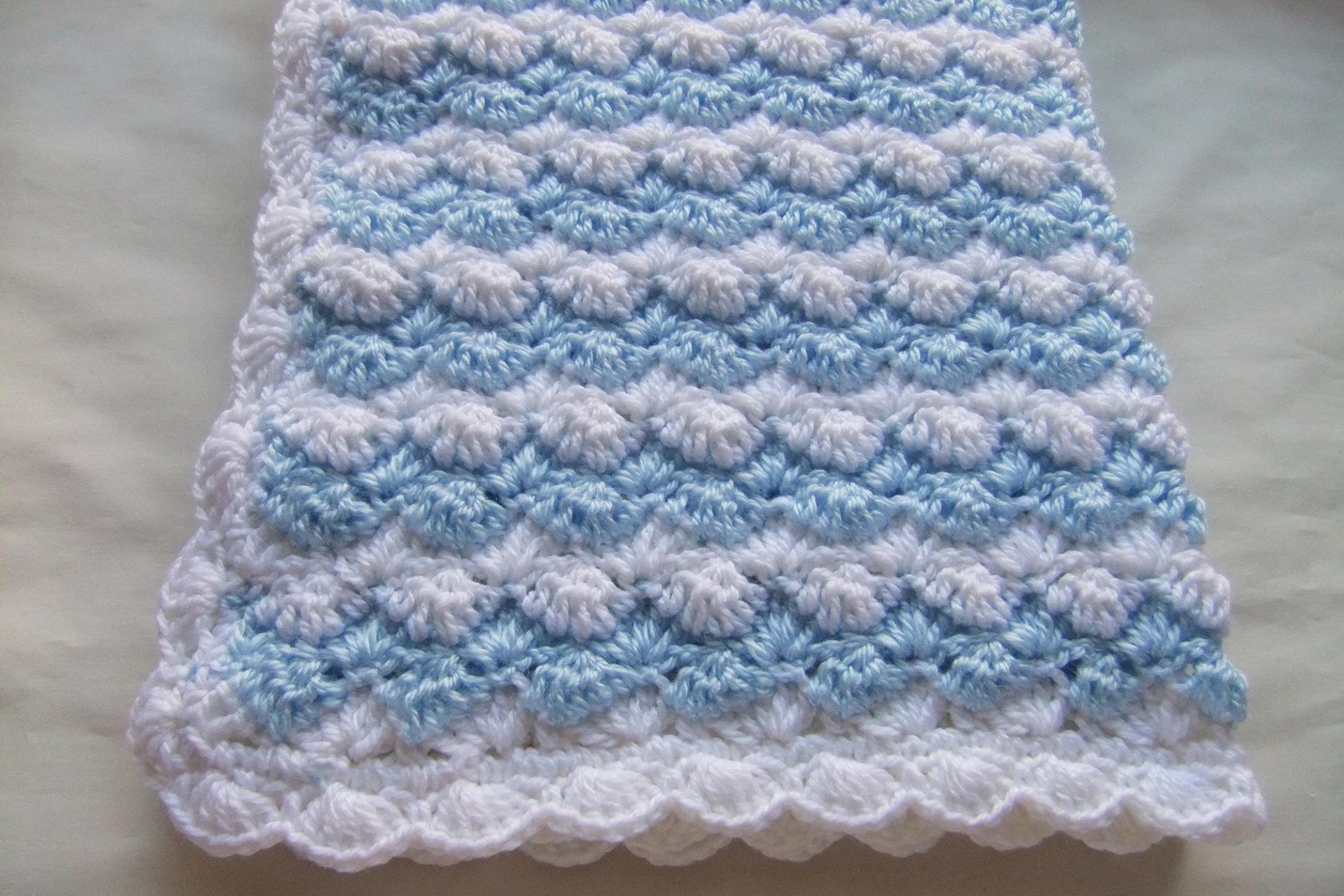 Baby Boy Blanket Crochet Baby Blanket Baby Blue/white Shell Waves Stroller/travel/car Seat Baby