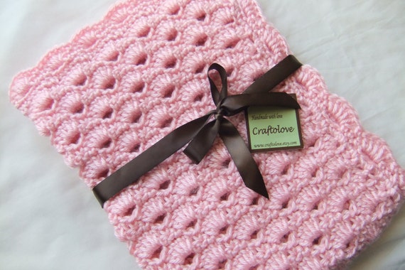 Pink Baby Blanket, Crochet Baby Blanket, Car Seat Blanket, Pink