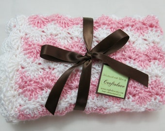 Baby Girl Blanket - Crochet baby blanket Crib size White and Sweet Pink Shell Waves blanket - Baby blanket - baby girl shower gift