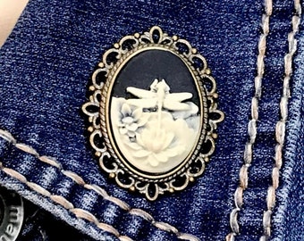 Dragonfly Cameo Brooch: Victorian Style Lapel Pin