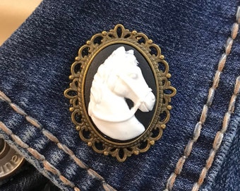 White Horse Cameo Brooch: Equestrian, Vintage Style Jewelry Gift