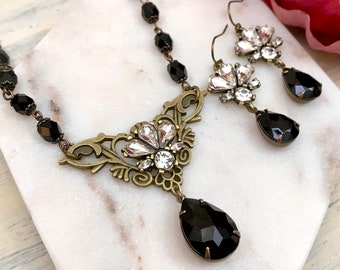 Classic Black and White Women’s Necklace and Earring Set, Formal, Wedding Guest, Bridal, Mother of the Bride, Prom, Date Night Jewelry