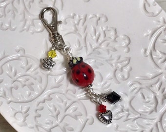 Silver Ladybug Clip on Charm Zipper Pull Insect Dangle Purse Charm
