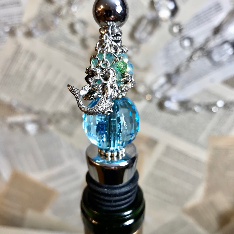 Mermaid Wine Bottle Stopper Mermaid Charm Themed Sea Glass Etsy