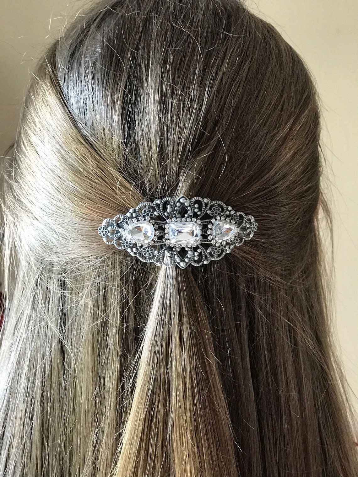 Large Hair Barrette Rhinestones Pretty Hair Hair Clip Etsy
