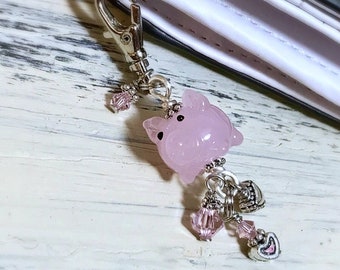 Pink Piggy Zipper Pull, Pig Charm, Animal Charm, Farm, Barnyard, Beaded Purse Pull, Bag Clip, Backpack Decoration