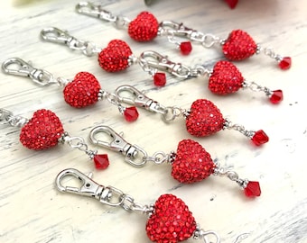 Sparkly Red Heart Zipper Pull, Rhinestone Heart Bead, Belt Bag Charm, Purse Pull, Bag Clip, Backpack Charm, Shambala Heart, Love Always Wins