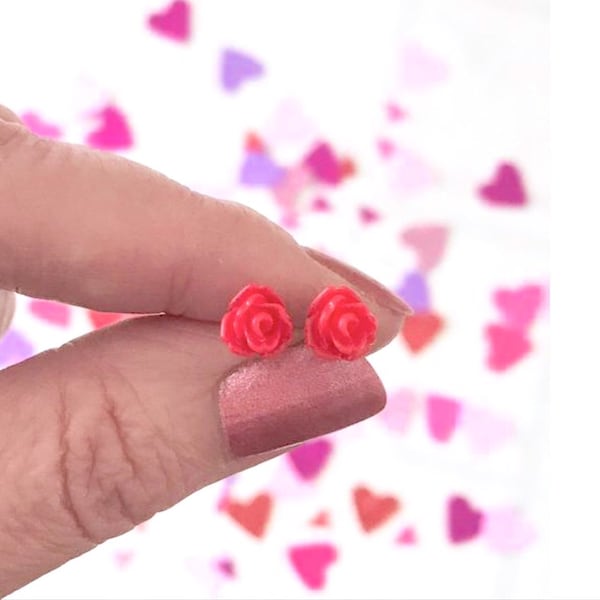 Dainty Rose Stud Earrings, Post Earrings, 7.5mm Roses, Tiny Roses, Wedding, Bridesmaids, Hypoallergenic, Red Roses, Pink Roses, Purple Roses