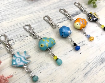 Fish Zipper Pulls, Fishy Purse Charms, Zipper Charm, Purse Decoration, Backpack Charm, Fish Bag Clip, Ocean Theme Zipper Pull, Aquatic Life